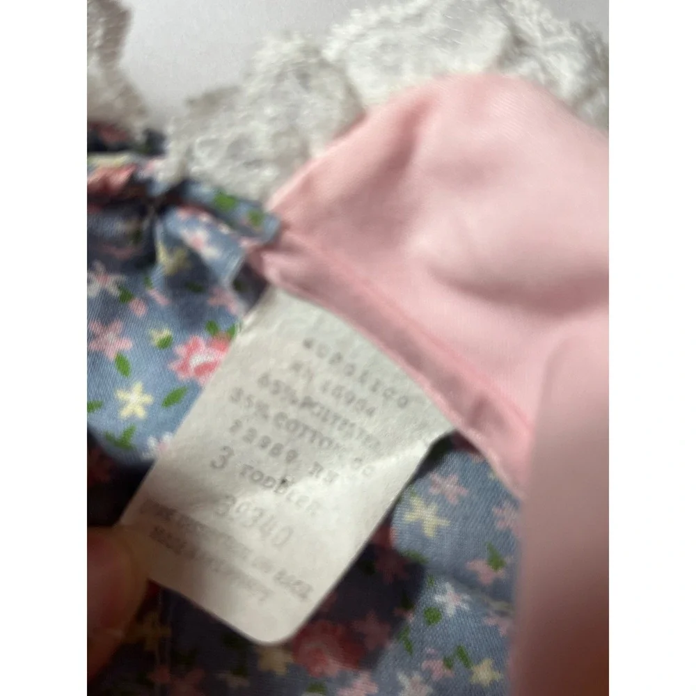 Vintage Floral Prairie Dress Toddler Size 3T Pink Blue Lace Trim Embroidered